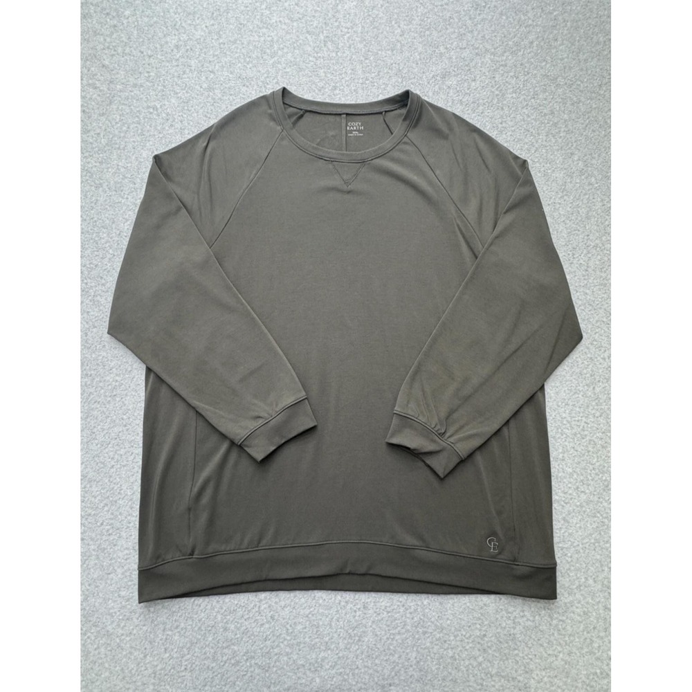 Cozy Earth Sweatshirt Mens 3XL Olive Green Bamboo Fleece Crewneck Relaxed
